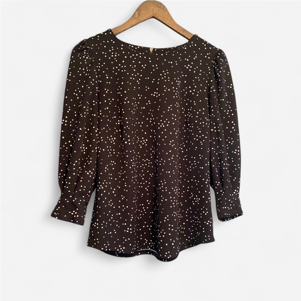 Melloday Women’s Square Polka Dot 3/4 sleeve Blouse Black and White Size Medium